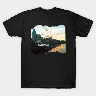 Cool sunset photography of Nashville Tennessee skyline sunset sky USA city break T-Shirt